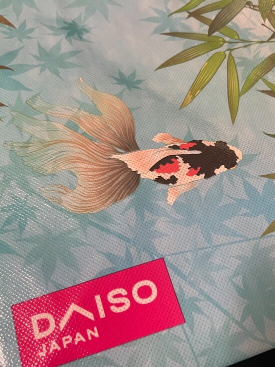 Daiso Japan Goldfish Tote Bag Blue Bamboo Reusable - Picture 4 of 4